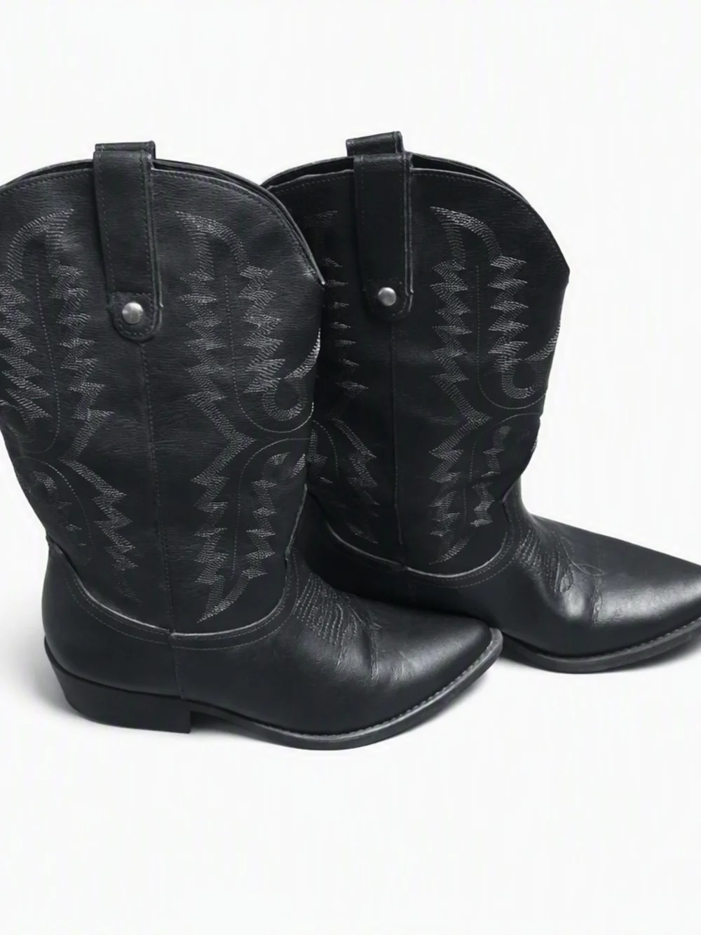 me too Black Western Ankle Boots with Embroidered Shaft